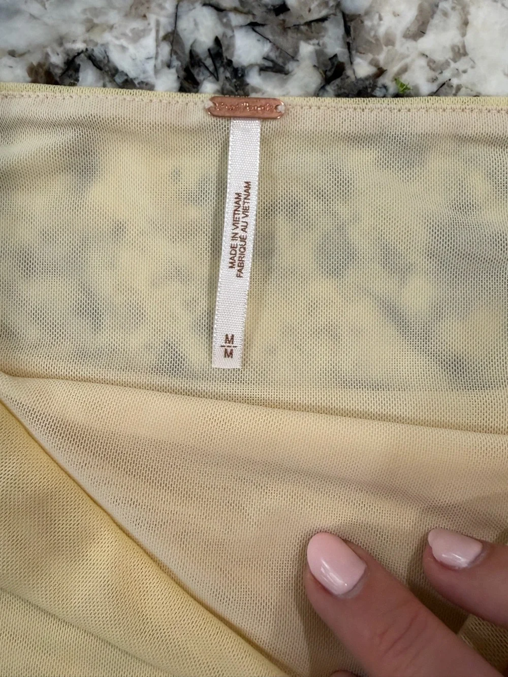 Free People Pale Yellow Off-Shoulder Mesh Top